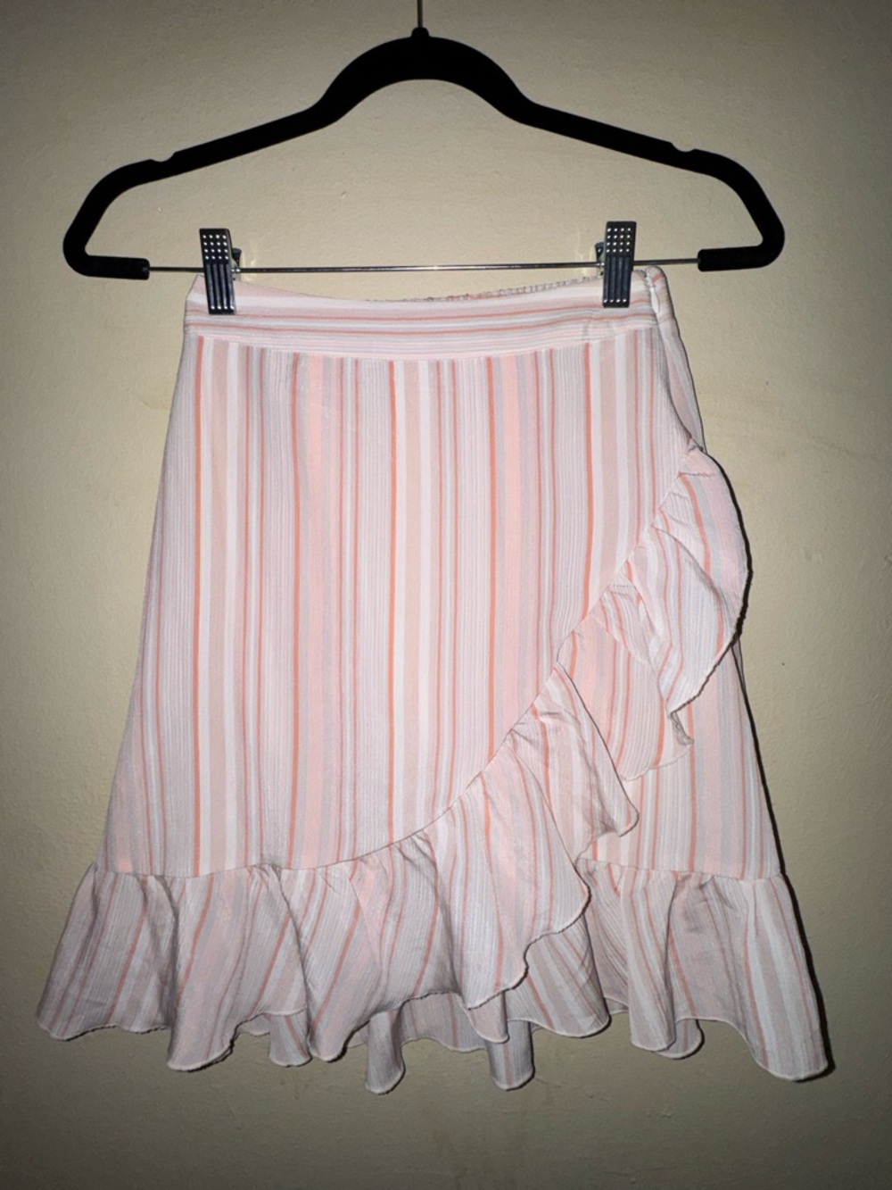 LC Lauren Conrad Pink and White Striped Ruffle Wrap Skirt